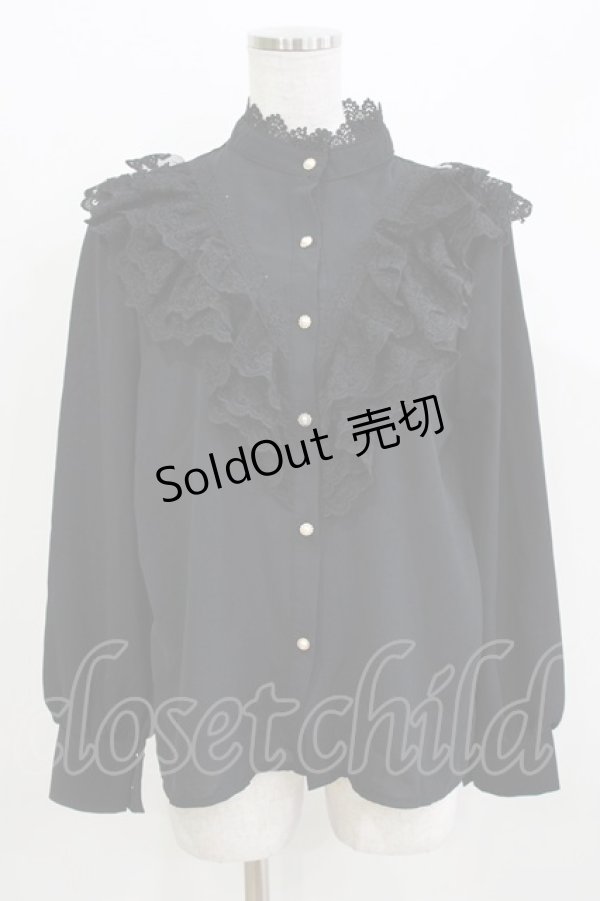 画像1: axes femme / リボンタイ付レースフリルブラウス M ブラック H-26-04-02-055-AX-BL-NS-ZH (1)