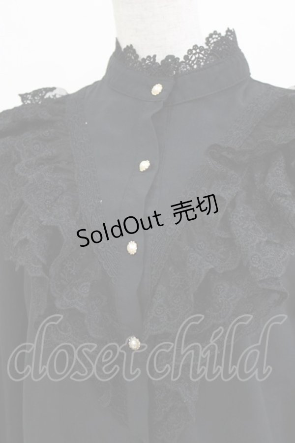 画像4: axes femme / リボンタイ付レースフリルブラウス M ブラック H-26-04-02-055-AX-BL-NS-ZH (4)