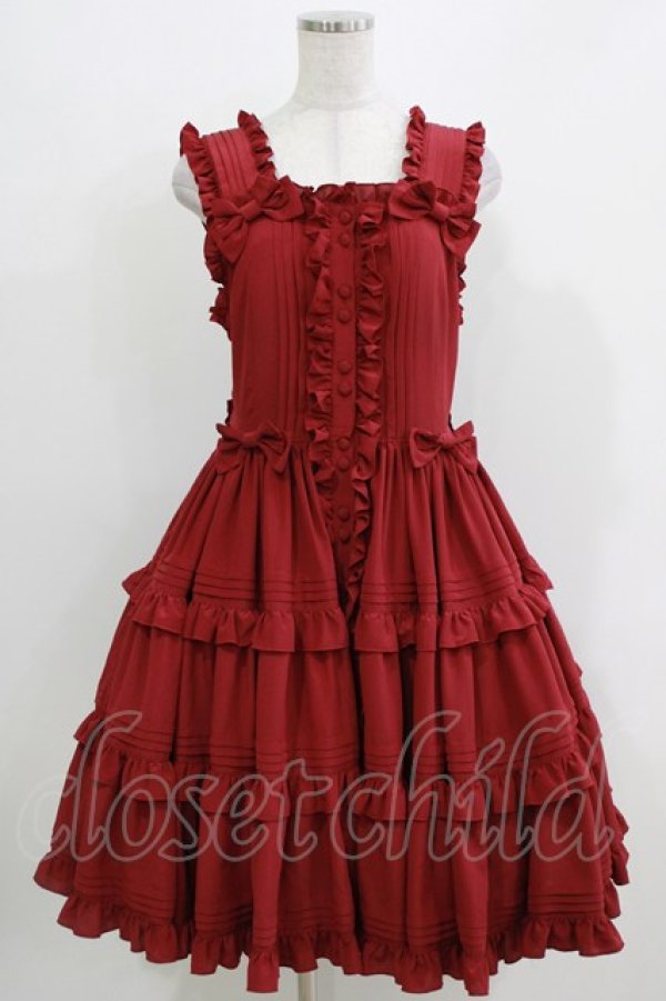 画像1: metamorphose / ピンタックティアードジャンパースカート サイズ1 えんじ H-26-04-02-008-ME-OP-NS-ZH (1)