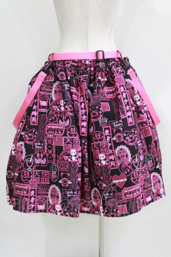 画像3: metamorphose / 【プラスサイズ】電脳Neon少女 ベルト付きスカート プラスサイズ ピンク系 H-26-04-02-015-ME-SK-NS-ZH (3)