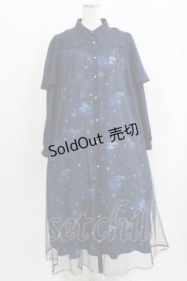 画像1: axes femme / ステラートプリントシャツワンピース Free ネイビー H-26-04-02-018-AX-OP-NS-ZH (1)