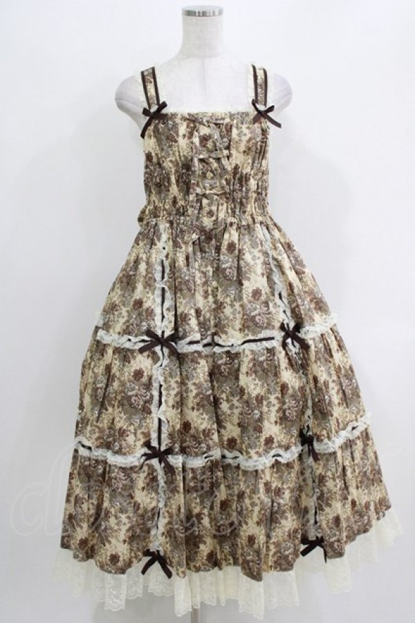 画像1: metamorphose / 【プラスサイズ】ゴブランブーケ シャーリングティアードミディアムジャンパースカート プラスサイズ ブルー系 H-26-04-02-003-ME-OP-NS-ZH (1)