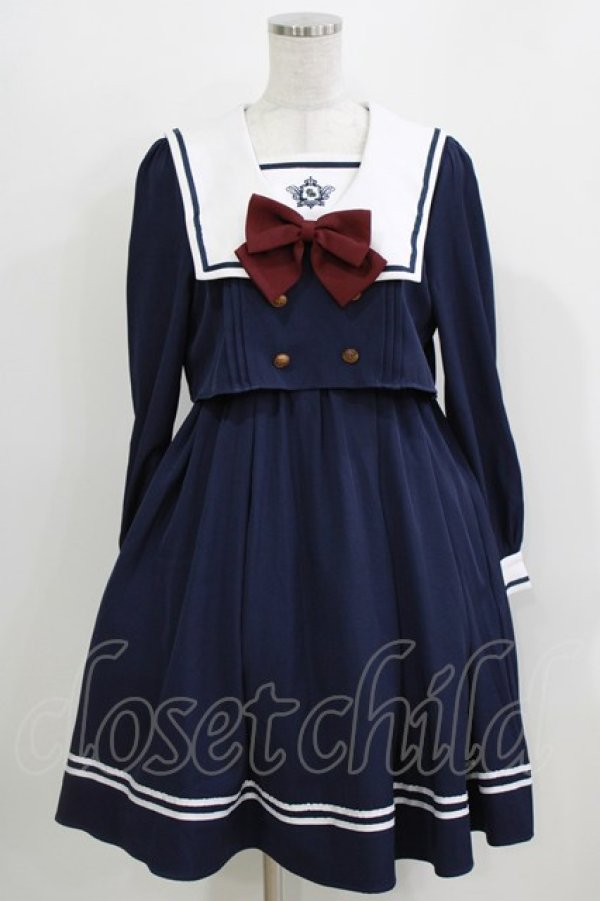 画像1: Amavel / School Check Setup風セーラーワンピース Free ブラック H-26-04-02-025-CA-OP-NS-ZH (1)