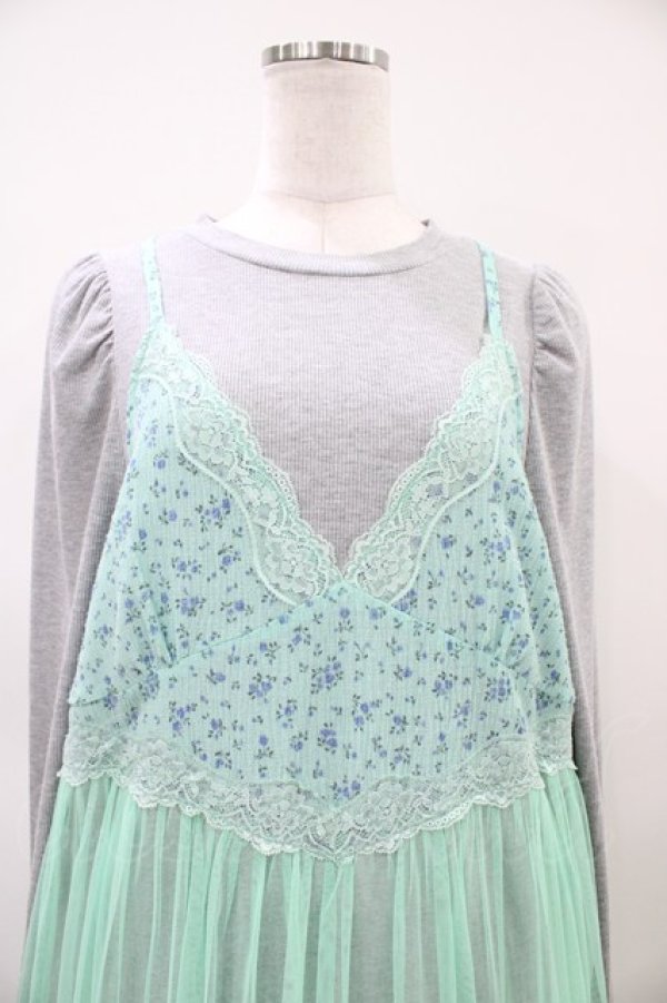 画像3: Candy Stripper / LINGERIE LAYERED DRESS  グレー×ミント H-26-04-03-034-PU-OP-KB-ZH (3)