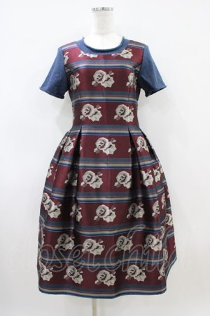 画像: Jane Marple / ローズボーダージャガードワンピース  ボルドー×ネイビー H-26-04-03-035-JM-OP-KB-ZH