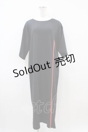 画像: HELL CAT PUNKS / ZIPロングTシャツワンピ  黒×赤 H-26-04-03-039-PU-OP-KB-ZH