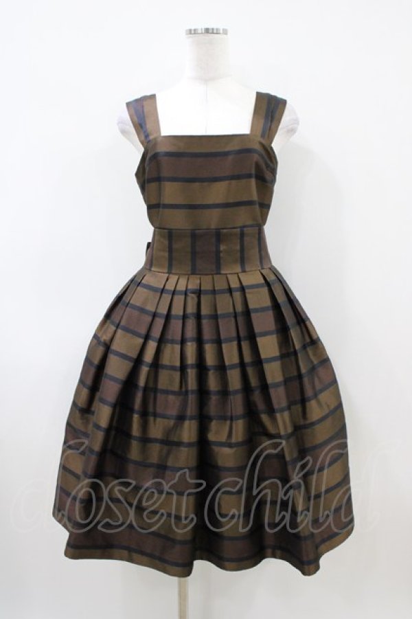 画像1: Jane Marple / ボーダージャガードのドレス  茶 H-26-04-03-042-JM-OP-KB-ZH (1)