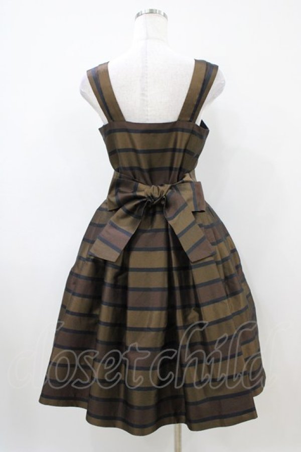 画像2: Jane Marple / ボーダージャガードのドレス  茶 H-26-04-03-042-JM-OP-KB-ZH (2)