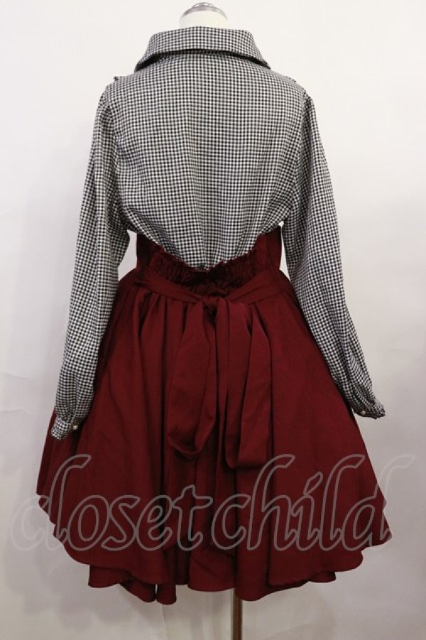 画像2: Favorite / 千鳥格子切替ワンピース XL ブラック千鳥/ボルドー H-26-04-03-1016-LO-OP-NS-ZH (2)