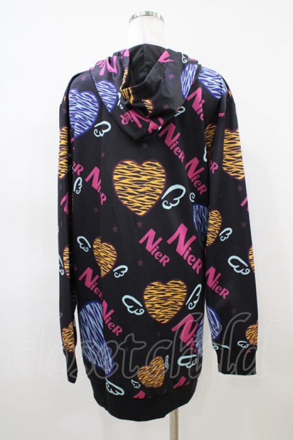 画像2: NieR Clothing / 総柄ZIPパーカー  黒 H-26-04-03-065-PU-TO-KB-ZH (2)