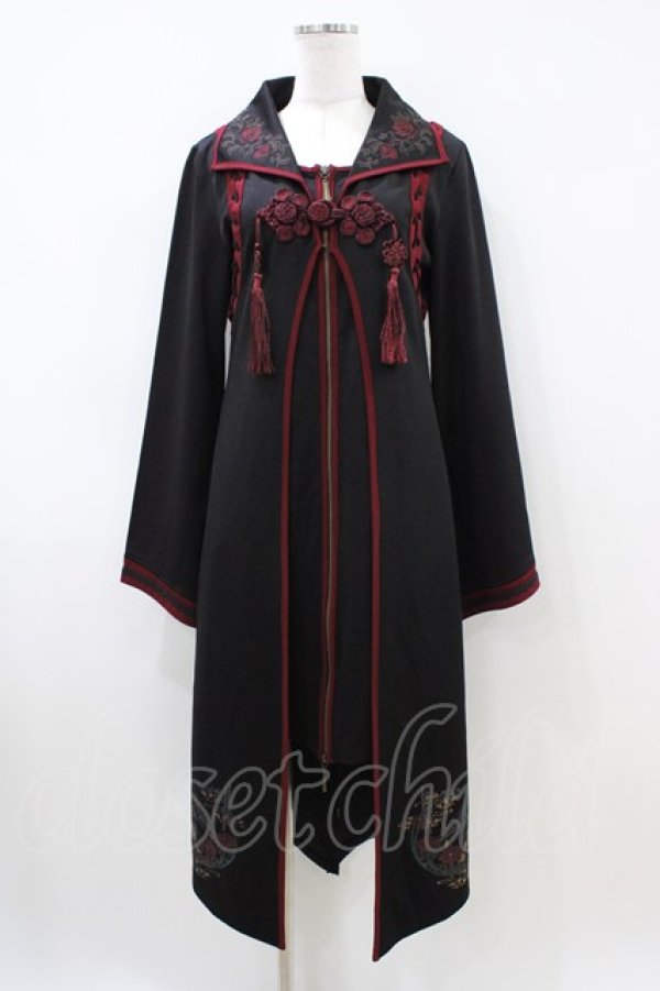 画像1: Ozz oneste / レイヤード風ロングカーディガン  黒×赤 H-26-04-03-015-OO-TO-KB-ZH (1)