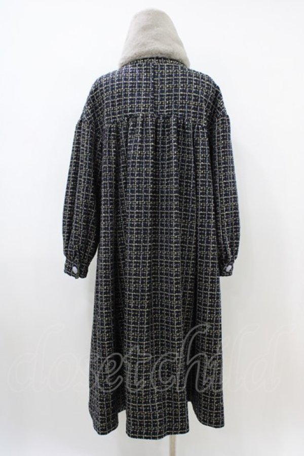 画像2: Maison de minette / Glitter tweed coat&fur tippet  navy H-26-04-03-018-LO-CO-KB-ZH (2)