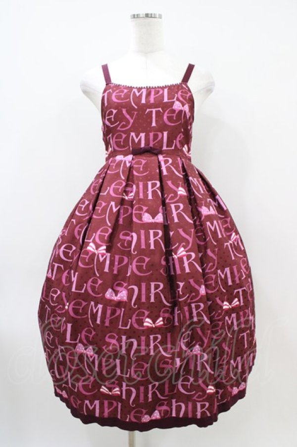 画像1: Shirley Temple / ロゴプリントジャンパースカート  ワイン H-26-04-03-025-ET-OP-KB-ZH (1)