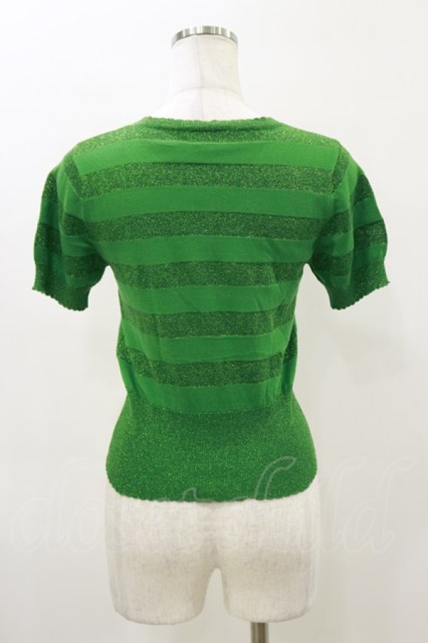 画像2: Emily Temple cute / ラメボーダー半袖カーデ  グリーン H-26-04-04-036-ET-TO-KB-ZH (2)