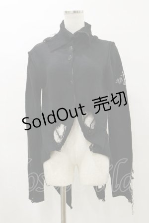 画像: h.naoto Blood / ハイネックダメージニットカーディガン  黒 H-26-04-04-039-HN-TO-AK-ZH