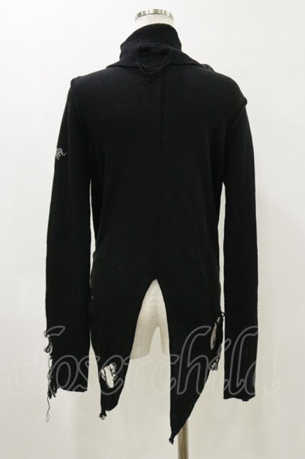 画像2: h.naoto Blood / ハイネックダメージニットカーディガン  黒 H-26-04-04-039-HN-TO-AK-ZH (2)