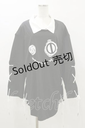 画像: NieR Clothing / レースアッププリントシャツ  黒 H-26-04-04-043-PU-BL-AK-ZH