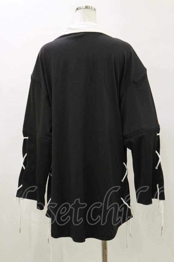 画像2: NieR Clothing / レースアッププリントシャツ  黒 H-26-04-04-043-PU-BL-AK-ZH (2)