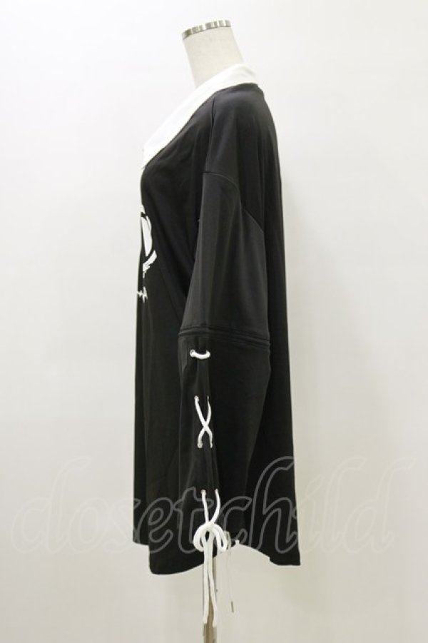 画像3: NieR Clothing / レースアッププリントシャツ  黒 H-26-04-04-043-PU-BL-AK-ZH (3)