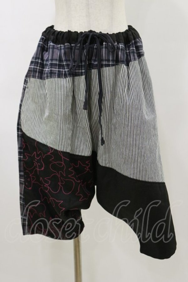 画像1: MINT NeKO / 柄切替プリントパンツ  黒 H-26-04-04-045-HN-PA-AK-ZH (1)