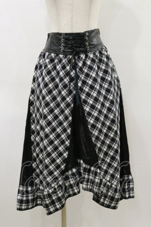 画像: LISTEN FLAVOR / コルセット風切り替えレースアップスカート  ブラックチェック H-26-04-04-055-PU-SK-KB-ZH