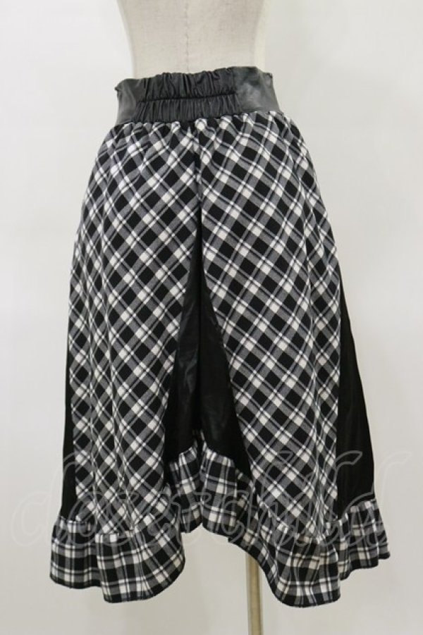 画像2: LISTEN FLAVOR / コルセット風切り替えレースアップスカート  ブラックチェック H-26-04-04-055-PU-SK-KB-ZH (2)