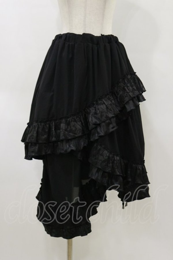 画像1: Qutie Frash / ジャガードフリル3段フリルスカート  黒 H-26-04-04-057-QU-SK-AK-ZH (1)