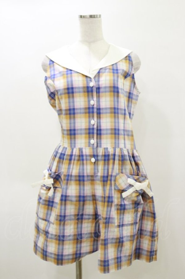画像1: Katie / SHAKE A CHECK! play suit - ブルー H-26-04-04-066-LO-OP-KB-ZH (1)
