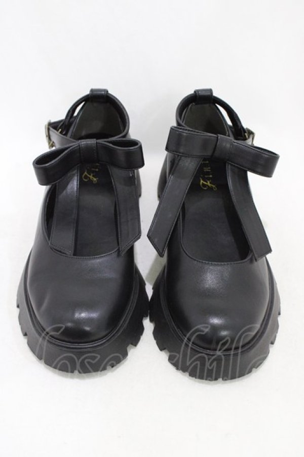 画像1: Fi.n.t / ビッグリボン厚底パンプス L/24.5cm~25cm BLACK H-26-04-04-1001-CA-SH-NS-ZH (1)