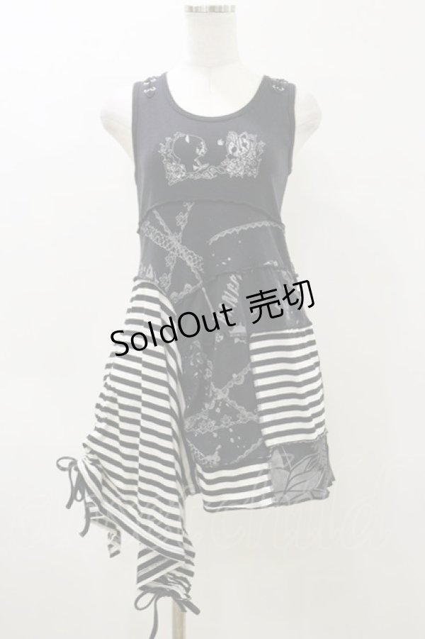 画像1: HANGRY&ANGRY / プリント切替アシメワンピース  黒×白 H-26-04-04-070-HN-OP-AK-ZH (1)