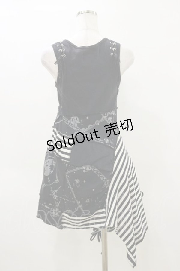 画像2: HANGRY&ANGRY / プリント切替アシメワンピース  黒×白 H-26-04-04-070-HN-OP-AK-ZH (2)