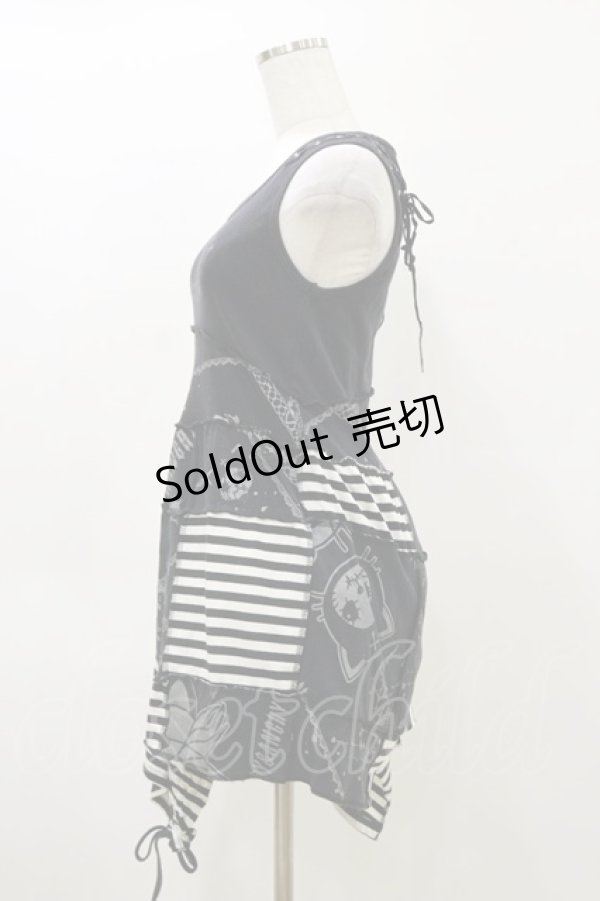 画像4: HANGRY&ANGRY / プリント切替アシメワンピース  黒×白 H-26-04-04-070-HN-OP-AK-ZH (4)