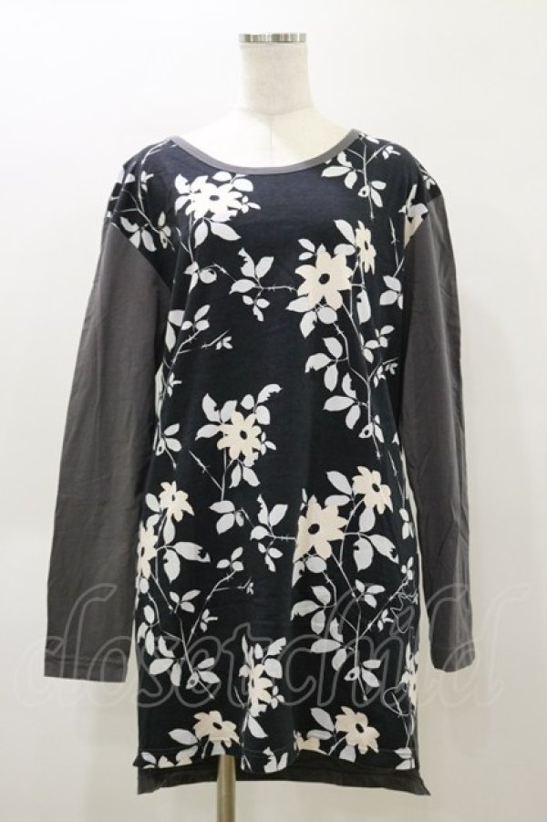 画像1: MINT NeKO / 花柄プリントワンピース  黒×グレー H-26-04-04-080-HN-OP-AK-ZH (1)