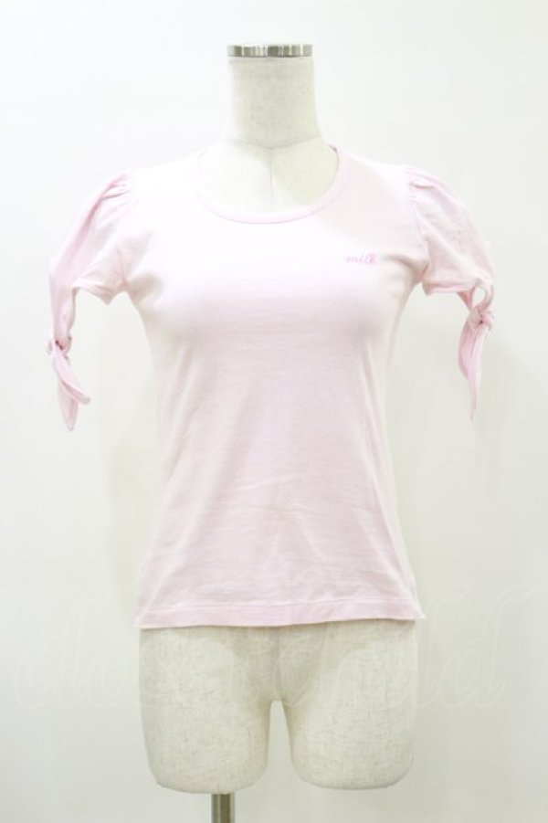 画像1: MILK / リボンスリーブカットソー  ピンク H-26-04-04-016-ML-TO-KB-ZH (1)