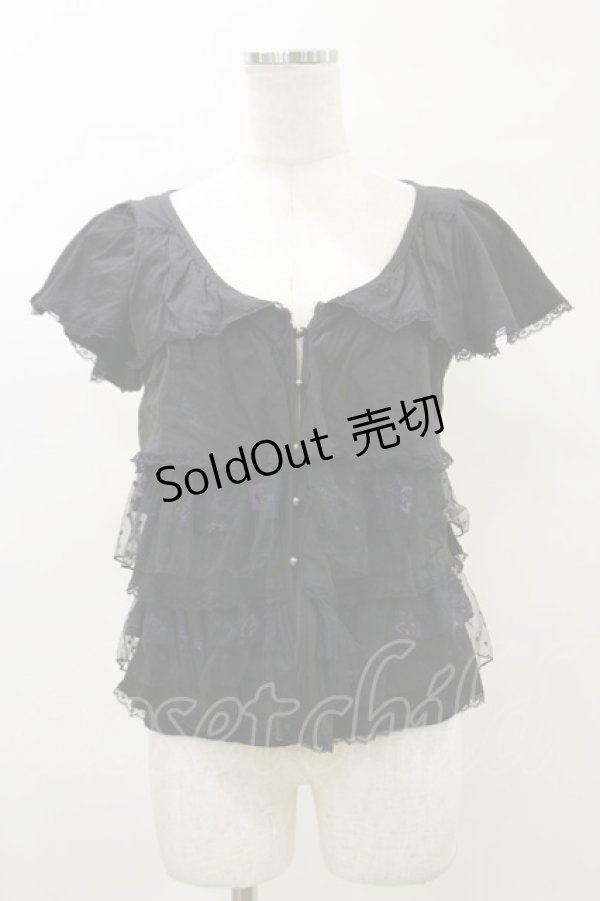 画像1: HANGRY&ANGRY / プリントフリルトップス  黒 H-26-04-04-017-HN-TO-AK-ZH (1)