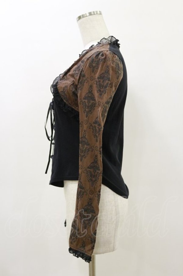 画像3: STEAM / レイヤード風レースアップカットソー  黒×茶 H-26-04-04-020-HN-TO-AK-ZH (3)