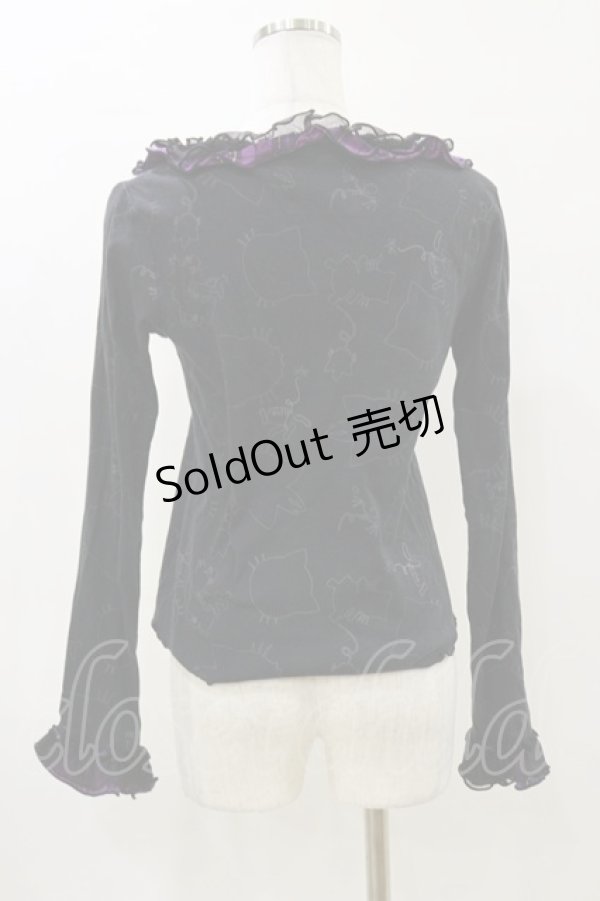 画像2: HANGRY&ANGRY / フリルプリントカットソー  黒×紫 H-26-04-04-023-HN-TO-AK-ZH (2)