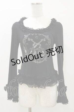 画像: h.NAOTO / プリントフリルカットソー  黒 H-26-04-04-024-HN-TO-AK-ZH