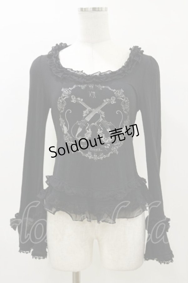 画像1: h.NAOTO / プリントフリルカットソー  黒 H-26-04-04-024-HN-TO-AK-ZH (1)