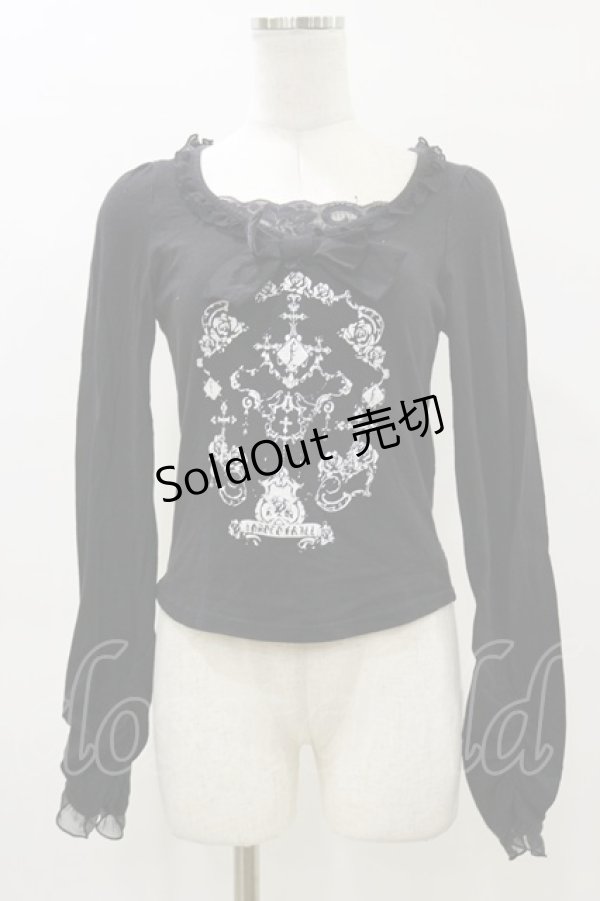 画像1: FRILL / プリントフリルカットソー  黒 H-26-04-04-025-HN-TO-AK-ZH (1)