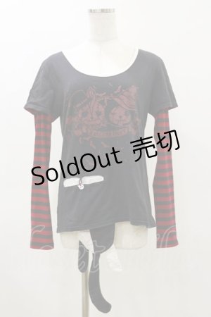 画像: HANGRY&ANGRY / プリントレイヤード風カットソー  黒×赤 H-26-04-04-026-HN-TO-AK-ZH