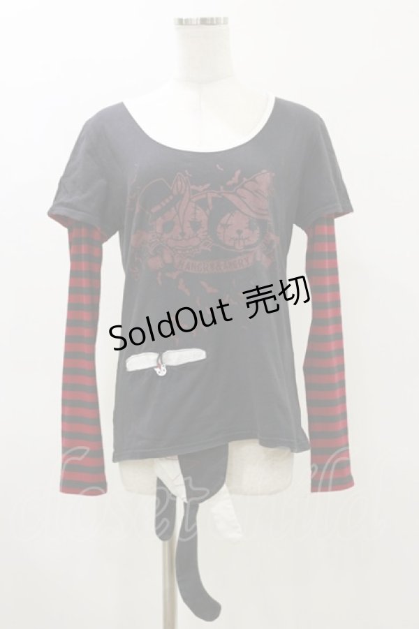 画像1: HANGRY&ANGRY / プリントレイヤード風カットソー  黒×赤 H-26-04-04-026-HN-TO-AK-ZH (1)