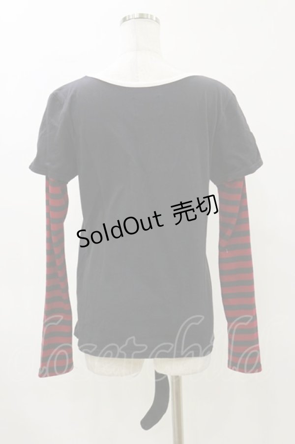 画像2: HANGRY&ANGRY / プリントレイヤード風カットソー  黒×赤 H-26-04-04-026-HN-TO-AK-ZH (2)