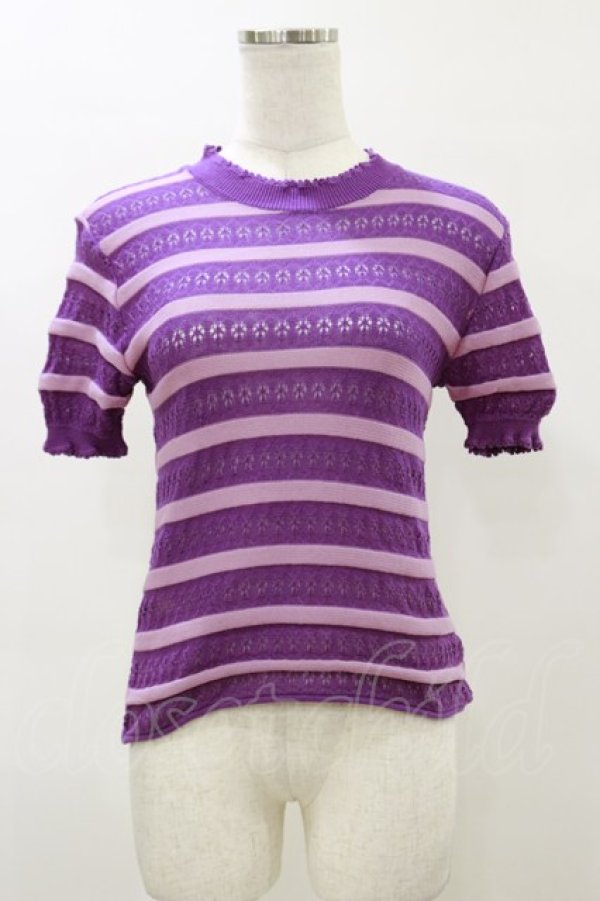 画像1: Jane Marple / シアーボーダーニット  パープル H-26-04-04-029-JM-TO-KB-ZH (1)