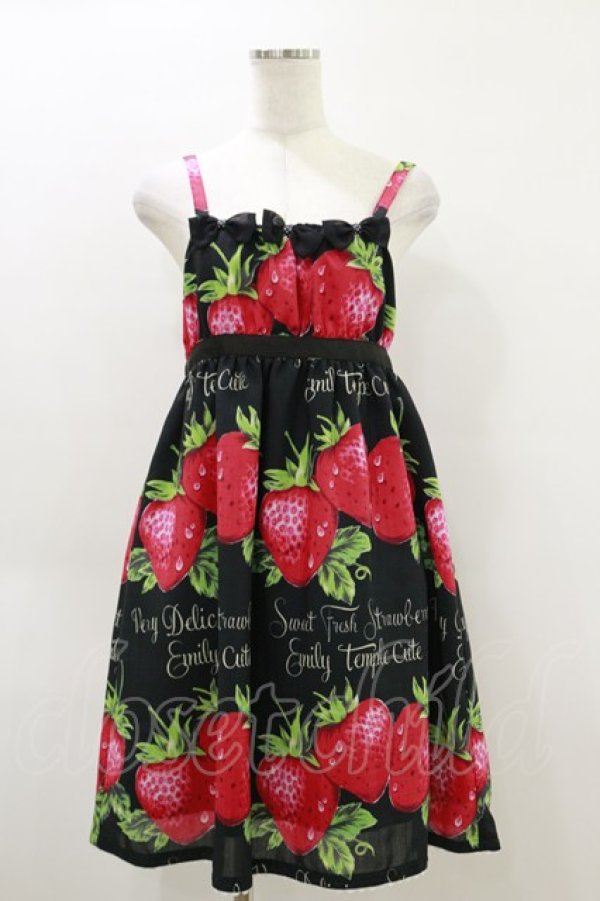画像1: Emily Temple cute / フレッシュストロベリーリボンキャミワンピース  ブラック H-26-04-05-049-ET-OP-KB-ZH (1)