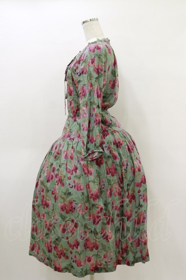 画像3: Jane Marple Dans Le Salon / Winter cherries drawstring dress  グリーン H-26-04-05-060-JM-OP-KB-ZH (3)