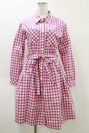 画像: MILK / ギンガムロングワンピース  ピンク H-26-04-05-072-ML-OP-KB-ZH