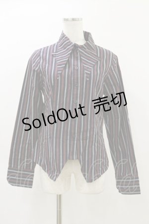 画像: PEACE NOW / 蝙蝠襟ストライプシャツ M 紺×赤 H-26-04-05-015-PU-BL-AK-ZH