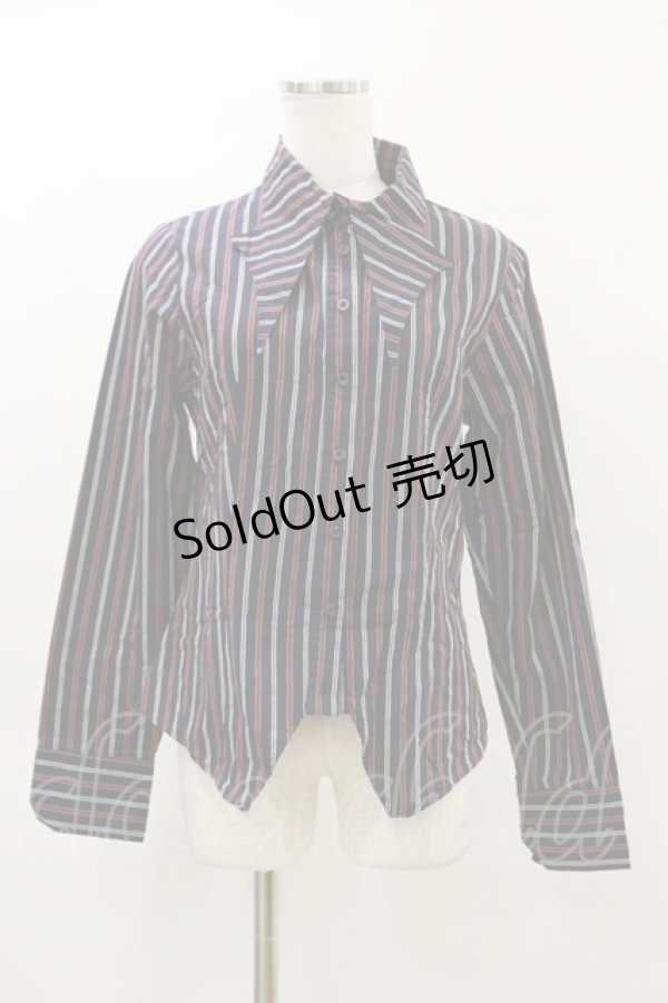 画像1: PEACE NOW / 蝙蝠襟ストライプシャツ M 紺×赤 H-26-04-05-015-PU-BL-AK-ZH (1)