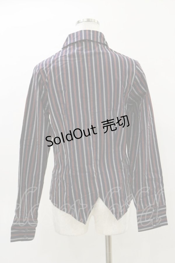 画像2: PEACE NOW / 蝙蝠襟ストライプシャツ M 紺×赤 H-26-04-05-015-PU-BL-AK-ZH (2)